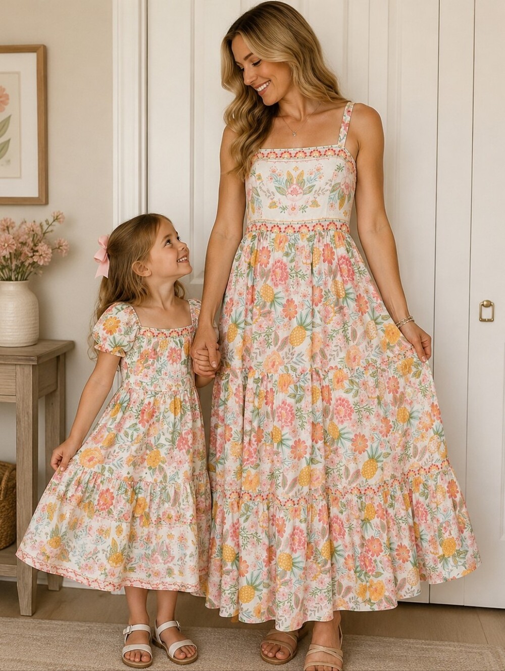 Rachel Zoe Pastel Floral Women's Maxi and Girls Dress (Size 5)- Sold As Set